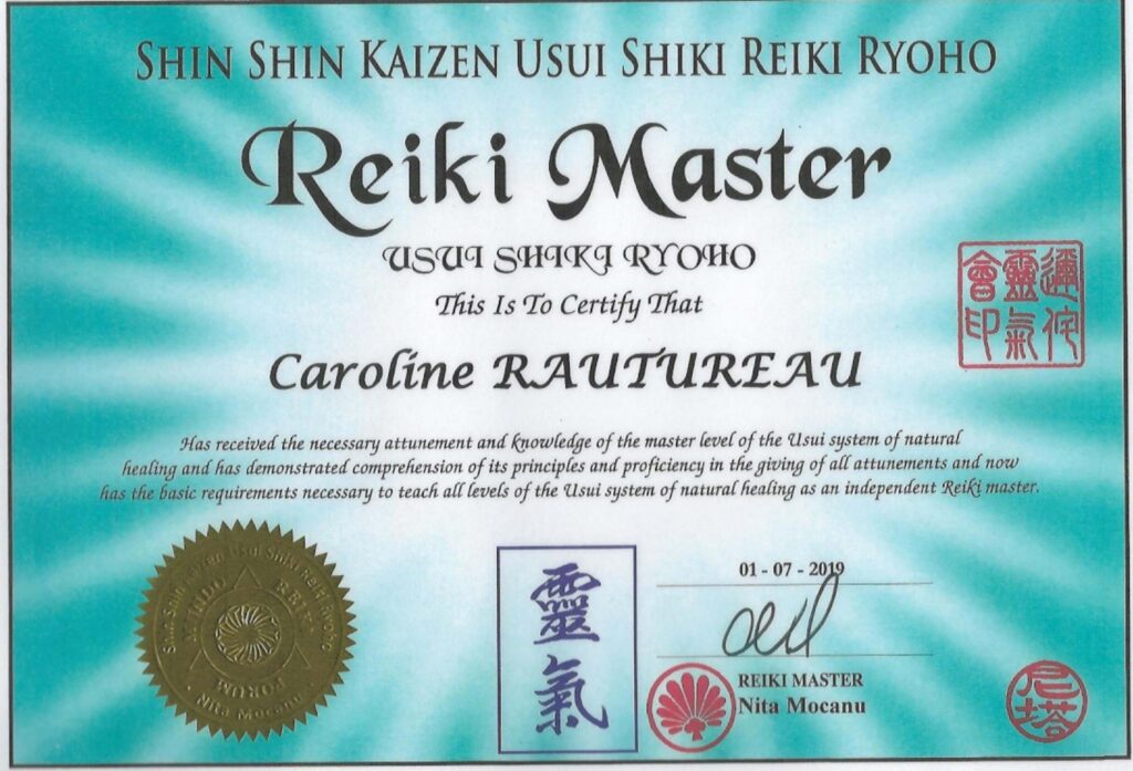 diplome niveau 4 Reiki caroline RAUTUREAU Reiki caroline RAUTUREAU